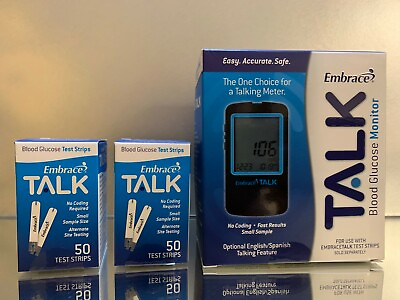 #ad Embrace TALK Blood Glucose 100 Test Strips PLUS METER. EXP 07 05 2025 30% OFF $25.29