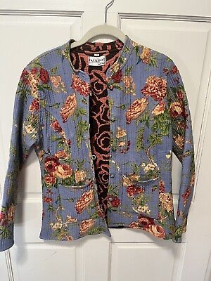 #ad Jack Pot New York Quilted Floral Cotton Blue Women Jacket Blazer Sz XL X large $29.25