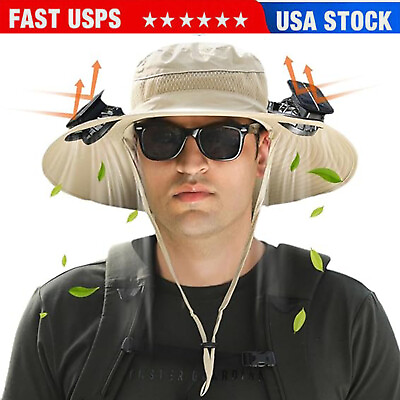#ad Wide Brim Solar Fan Outdoor Fishing HatSunscreen Sun Hat with Fan $25.86