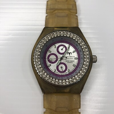 #ad X11 TechnoMarine Cruise WR330FT Swiss Purple CZ Beige Silicone Diving Untested $149.50