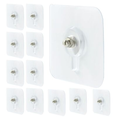 #ad 12 Pcs Adhesive Hooks Screw Hanging Wall Hooks Transparent Waterproof Reusabl... $17.10