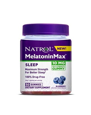 #ad Natrol Sleep MelatoninMAX 10 mg Blueberry Flavor 50 Gum 01 2025 $15.00