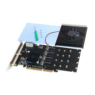 #ad PCI E16X to 4xM.2 Riser Card PCI Express Converter Module M KEY NVMe SSD Adapter $275.49