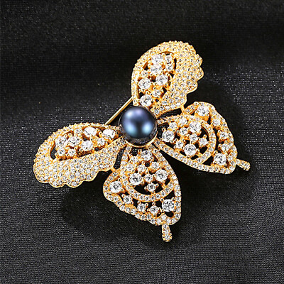 #ad Natural Pearl amp; Simulated Diamonds Butterfly Brooch Women Girls Wedding Gift $140.00