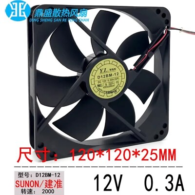 #ad YL D12BM 12 12025 DC12V 0.30A 12CM 2 Wire Dual Ball Cooling Fan $16.50