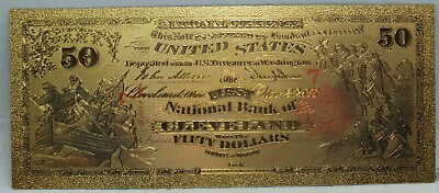 #ad 1863 $50 National Currency Cleveland Novelty 24K Gold Plated Note Bill 6quot; GFN26 $3.95