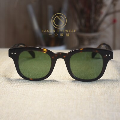 #ad Retro solid acetate sunglasses mens womens tortoise Rectangular green glass lens $47.49