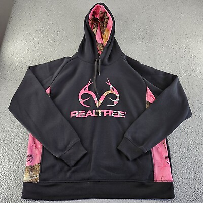 #ad Realtree Sweatshirt Womens XL Black Pink Camo Hoodie Outdoor Hunting $15.99