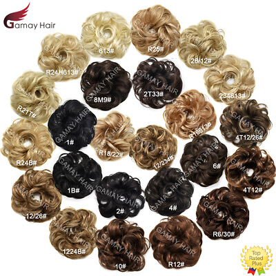 #ad Large Curly Messy Rose Bun Hair Piece Scrunchie Ponytail Natural As Human Hair $7.59