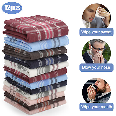 #ad 12Pcs Men Handkerchiefs Classic Hankies Cotton Hanky Pocket Square Perfect Gift $10.48