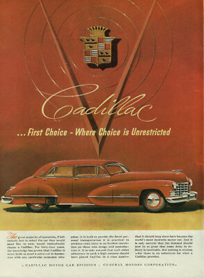#ad The majority of motorists left entirely free Cadillac 4 door sedan ad 1946 NY $9.99