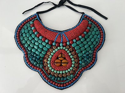 #ad Large Multicolor Beaded Stone Bib Necklace Made in India $395.00