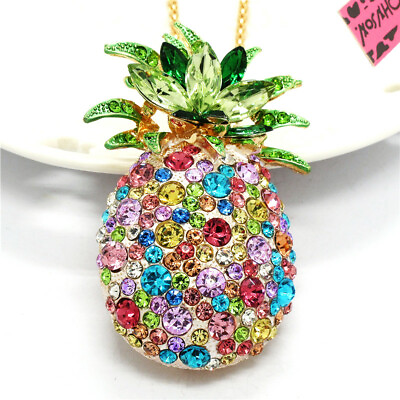 #ad New Fashion Women Bling Rhinestone Color Pineapple Crystal Pendant Necklace $3.95