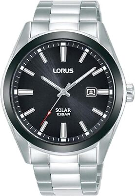 #ad Lorus Mens Solar Watch with Black Dial amp; Silver Bracelet RX335AX9 *Refurbished* GBP 49.99