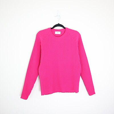 #ad AMI Alexandre Mattiussi Mens Ribbed Raglan Sleeve Sweater Crew Neck Pink $150.00