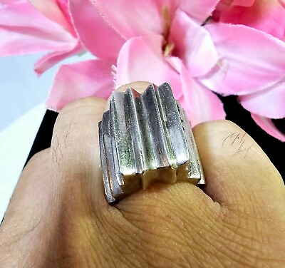 #ad Vtg Sterling Ribbed Band Chunky Modern Ring 7quot; Solid heavy 24g B20 $220.00