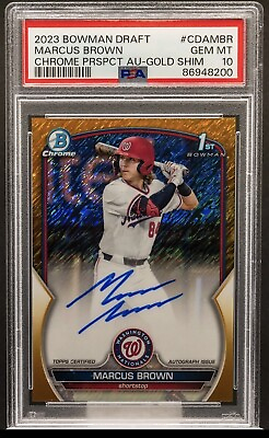 #ad MARCUS BROWN 2023 Bowman Chrome Gold Shimmer Refractor Rookie Auto 50 PSA 10 $90.00