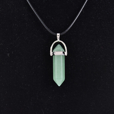 #ad Natural Green Aventurine Jade Hexagonal Pendant Quartz Crystal Necklace Amulet $1.89