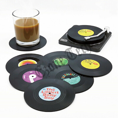 #ad 6 Pack Cup Pad Mat Holder Drink Coaster with Holder Vinyl CD Record Home Decor $8.46