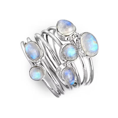 #ad Handmade 925 Sterling Silver Pear Rainbow Moonstone Gemstone Ring for Women $15.19
