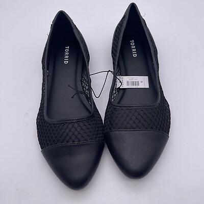 #ad Torrid Women#x27;s Size 9 WW Black Mesh Pointed Toe Flats Wide Width NEW $24.99