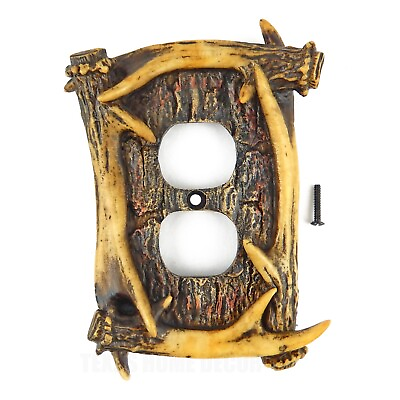 #ad Deer Antler Single Outlet Plug Plate Cover Rustic Faux Wood Cabin Lodge Decor $16.95