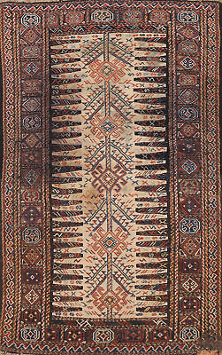 #ad Vintage Tribal Geometric Ivory Kilim Accent Rug 3x5 Wool Hand woven Carpet $199.00