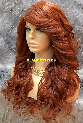 #ad LACE FRONT FULL WIG LONG WAVY LAYERED SIDE PART AUBURN #350 HEAT OK NWT $79.84