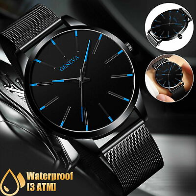 #ad Luxury Men#x27;s Quartz Watch Stainless Steel Analog Ultra Thin Waterproof Business $8.48