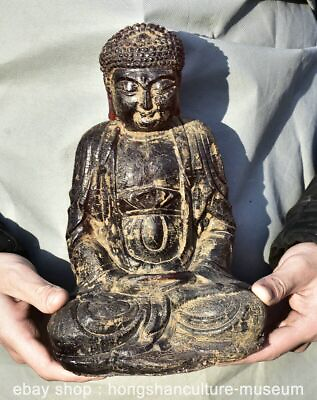 #ad 9.6quot; Rare Chinese Red Amber Carving Feng Shui Shakyamuni Amitabha Buddha Statue $208.90