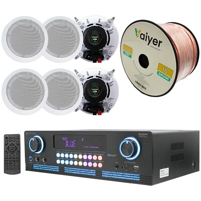 #ad Home Theater System 2000 W Bluetooth Amplifier w 6 QTY 6.5quot; Ceiling Speakers $349.99