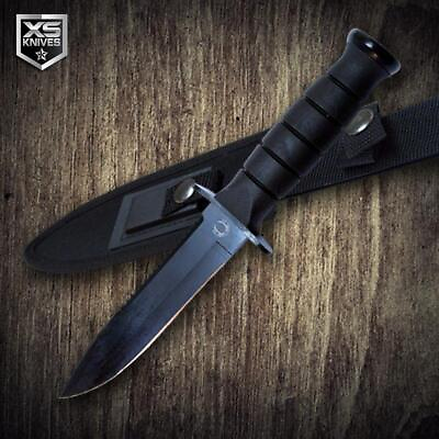 #ad 10.5quot; Tactical BLACK SURVIVAL FIXED BLADE Hunting Knife BOWIE Combat w Sheath $13.95