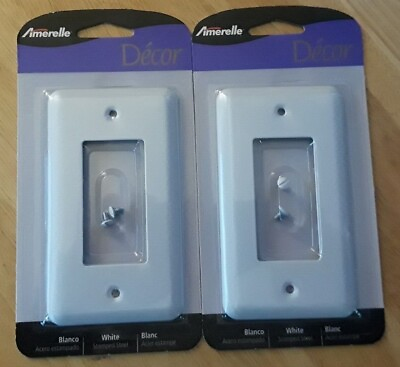 #ad Amerelle Devon White Stamped Steel Single Gang Decora Switch Plug Plate Lot of 2 $6.99