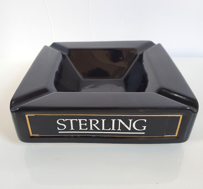 #ad RARE Black and Silver Sterling Special Blend Ashtray Large Ceramic 7x 7quot; $29.99