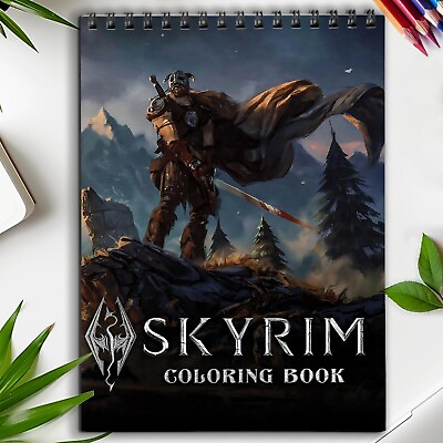 #ad Skyrim Spiral Bound Coloring Book Epic Skyrim Landscapes and Characters for Fan $16.99