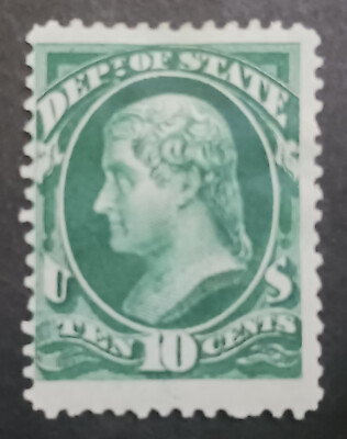 #ad OFFICIAL 062 MINT F H 1873 DEPT.OF STATE 10 CENT GREEN $95.00