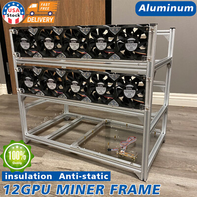 #ad Aluminum Open Air Mining Rig Stackable Frame Holder For 12GPU LOT $129.97