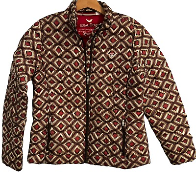 #ad Ariat Ideal Down Women Jacket Size Large Red Multi Front Zip Women Jacket $58.49