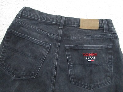 #ad Vintage Tommy Hilfiger Jeans Men 34x32 Black Baggy Denim Gothic Grunge Flag Y2K $45.00