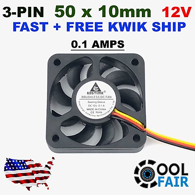 #ad 12V 50mm Cooling Fan 3Pin DC 50x50x10mm 5010 PC Computer Case 3D Printer $7.45