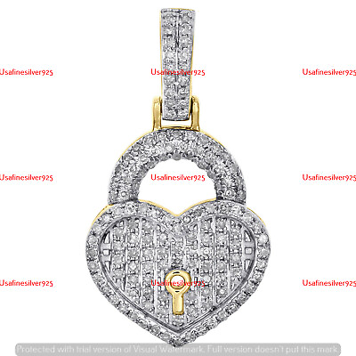 #ad 10K Yellow Gold Plated 1 2 CT Moissanite Ladies Key Heart Pendant Love Necklace $94.37