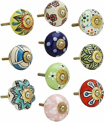 #ad 10 PC Multi Color Pull Handle Kitchen Cabinet Handle Knobs Ceramic Door Knobs $39.92