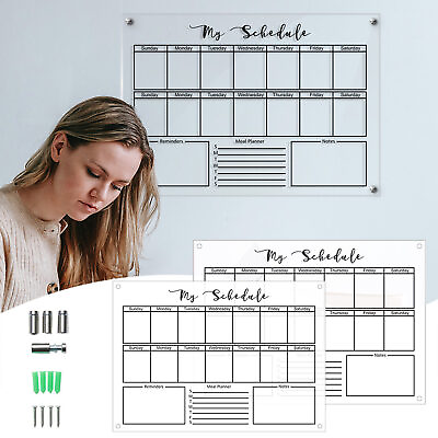 #ad Wall Acrylic Weekly Planner Board Clear Dry Erases Calendar Planner Reusable $20.99