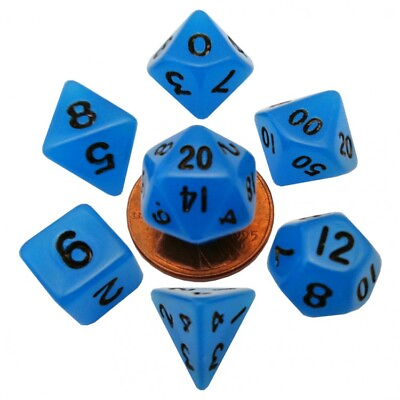 #ad Polyhedral RPG Sets Blue and Turquoise 7 Set Mini: 10mm: Glow BU w BK Numbers $6.82