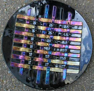 #ad Fused Dichroic Glass Woven Glass Bowl 10 3 8quot; Vintage Unsigned Studio Art $49.99