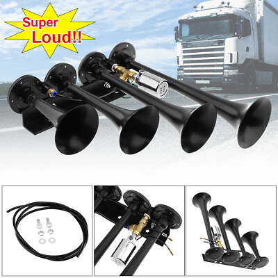 #ad 12V 24V 185dB Super Loud Four Trumpet Air Horn for Car Vehicle Truck Train $65.55