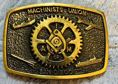 #ad 1978 Union San Diego Machinist And Aerospace A of M Solid Brass Belt Buckle USA $24.95