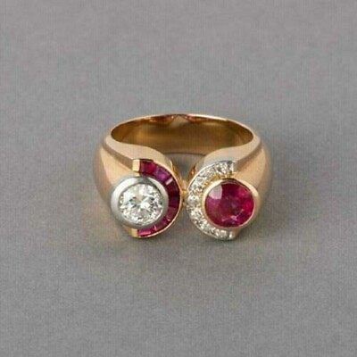 #ad 2.20 Ct Round Lab Created Ruby Wedding 14k Two Stone Plated Men#x27;s Wedding Ring $97.49