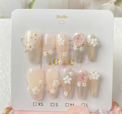 #ad Pink Roses Floral 3D Shimmer Press On Women’s Girls Ballet Nails 10pcs New $3.95