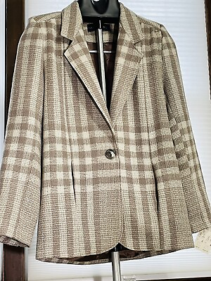 #ad AC Sport Vintage Retro Wool Tan Brown Plaid Blazer Jacket With Tags Size 4 $74.95